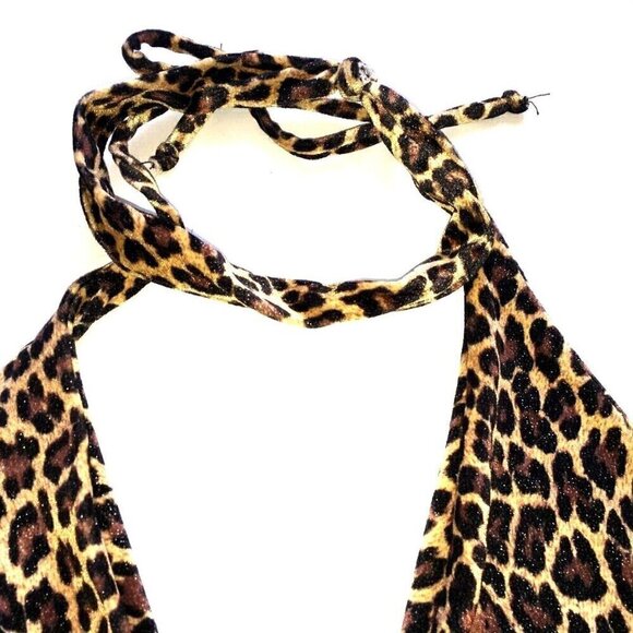 Velvet Bikini Top Cheetah Print with Wooden Boho Gem and Wrap Straps & Choker - Picture 4 of 6